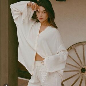 NWT WeWoreWhat Fringe Button Up and Smocked Pants